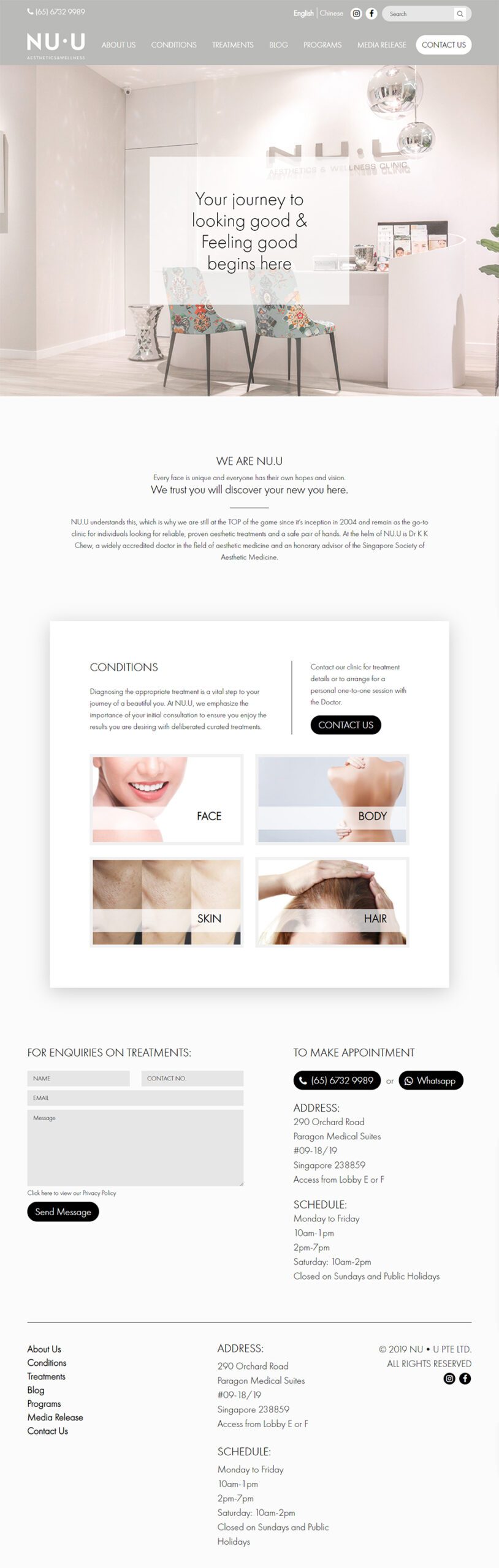 Cosmetic clinic treatment webpage
