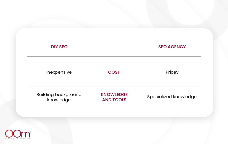 Infographic About the Differences in Cost and Knowledge of DIY SEO and Professional SEO Services