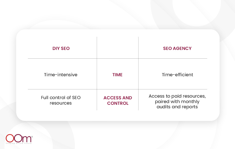 Infographic About the Differences in Time and Access of DIY SEO and Professional SEO Services
